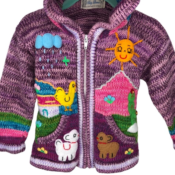 Baby Llama Peruvian Handknit Sweater Cardigan Size 6-12 Months - Picture 4 of 7